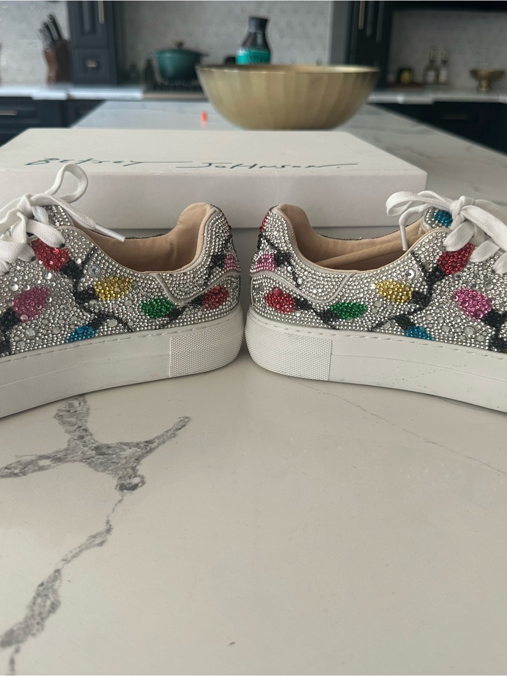 Betsey Johnson Silver Crystal Sneakers with Multicolor Christmas Lights Accents - Picture 4 of 8
